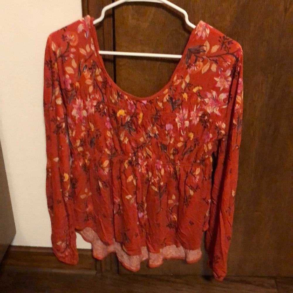 Free people orange floral boho top